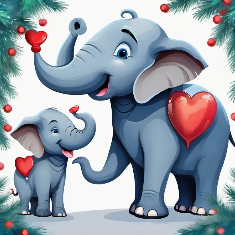 Happy elephant with a big heart, blue eyes wanting to share her happiness with Concerned elephant with kind eyes, gray skin
