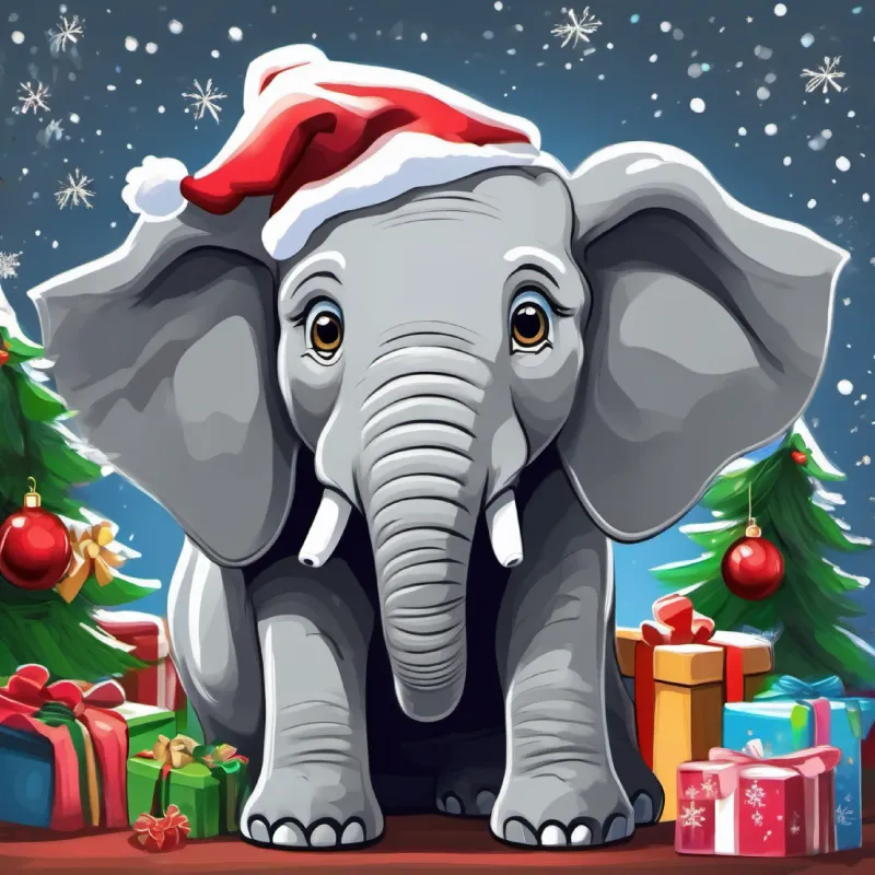 Concerned elephant with kind eyes, gray skin reacting with surprise and upset