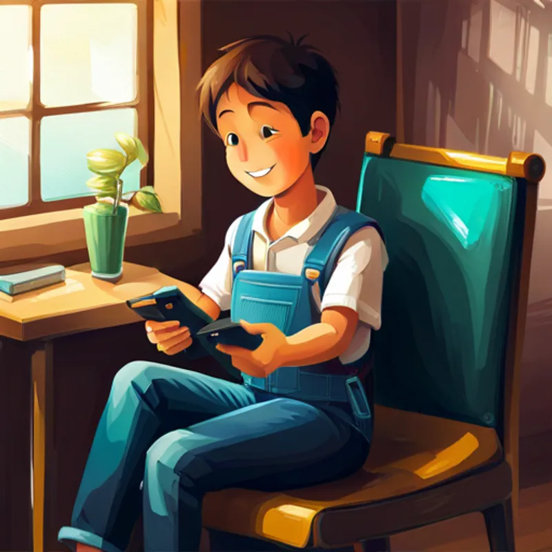 Un niño sonriente sosteniendo una billetera digital