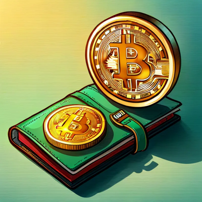 Un libro abierto con una imagen de un Bitcoin y una billetera digital