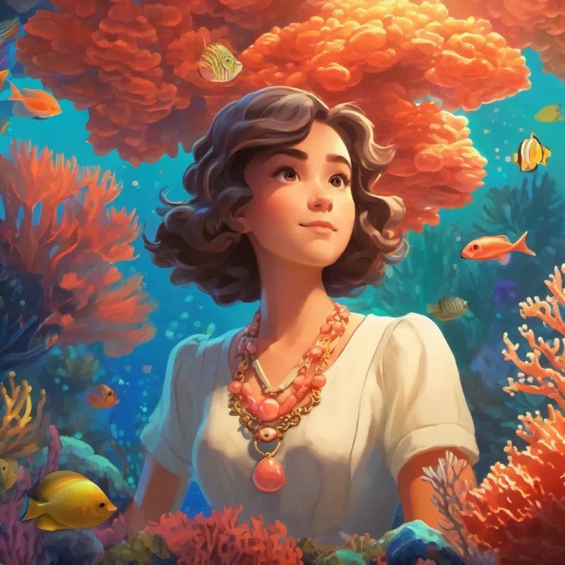 The necklace is found caught between corals.