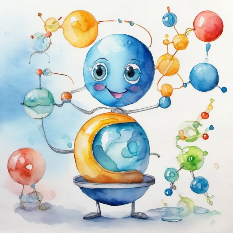 Introduction to the story and Happy glucose molecule, transparent, with smiling face and bright blue eyes the glucose molecule.