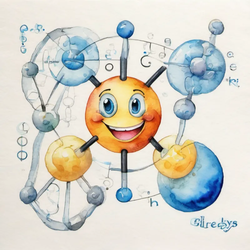 Happy glucose molecule, transparent, with smiling face and bright blue eyes moves on from Glycolysis, hinting at the Krebs Cycle.