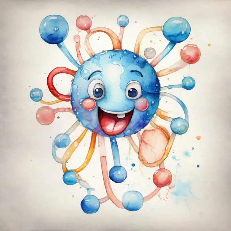 Happy glucose molecule, transparent, with smiling face and bright blue eyes is broken down in the small intestines for absorption.