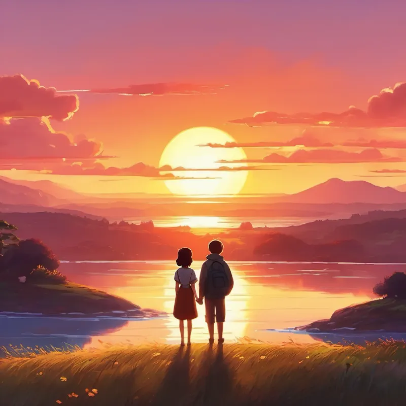 Game ends, sunset, happy ending, anticipation for tomorrow