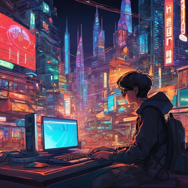 Once upon a time in the year 3025, in the bustling city of Neonopolis, there lived a brilliant teenage hacker named Alex. Neonopolis, though shiny and technologically advanced on the surface, was ruled by an oppressive government that constantly monitored its citizens, restricting their freedom and rights. Fed up with this unfair treatment, Alex decided to take matters into their own hands. Late at night, when the city's towering holographic billboards flickered in their sleep mode, Alex sat hunched over their computer, the soft hum of the neon lights echoing through their room. With nimble fingers dancing across the keyboard, Alex delved into the intricacies of the government's system known as "The Nexus."