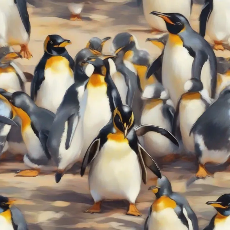 Penguins waddling with silly expressions on their faces