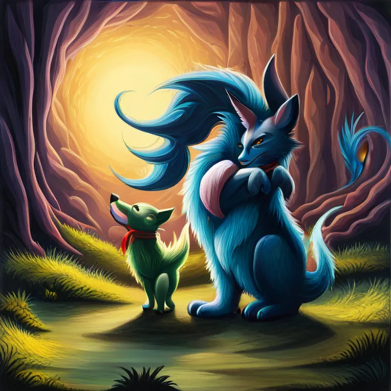 Hoxie and Bennett holding each other's claws inside the dark cave