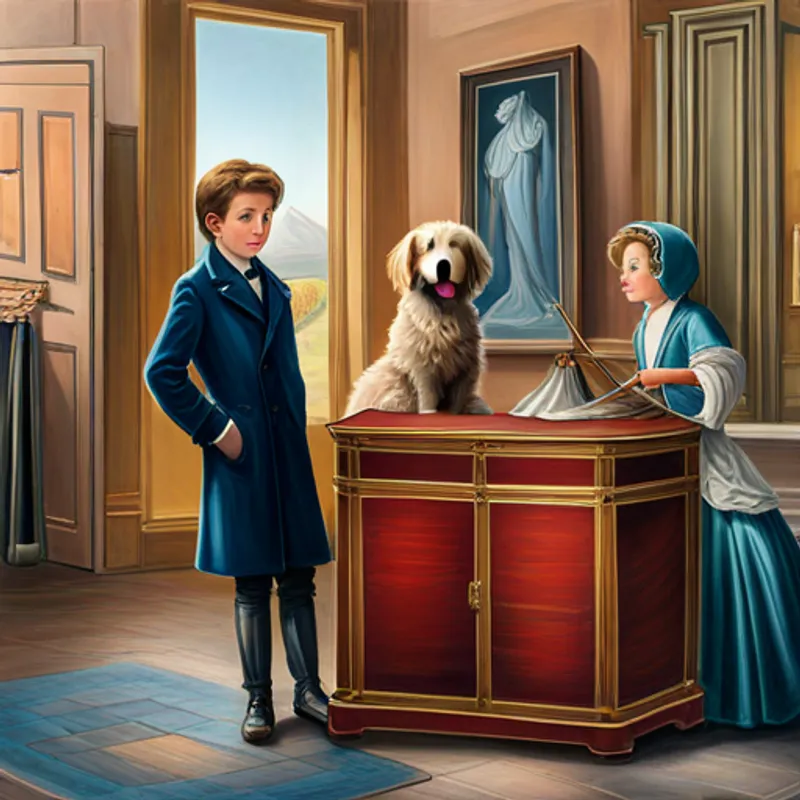 Hoxie and Bennett standing in front of the glittering chest