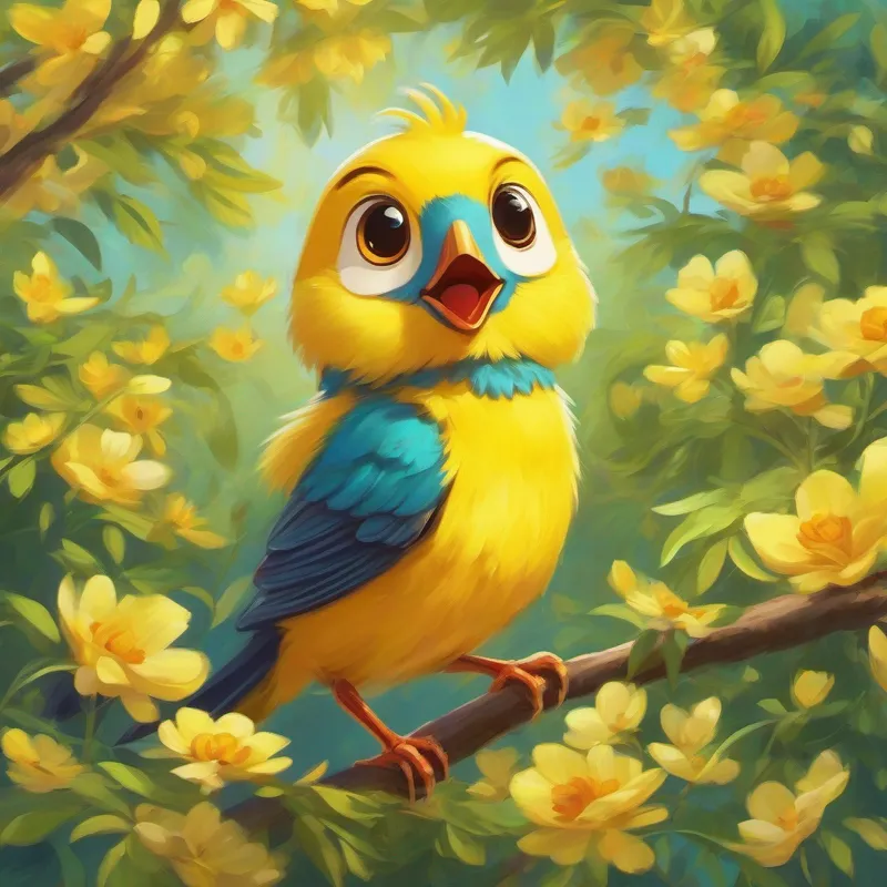 Happy bird Yellow bird, happy and kind telling jokes and spreading joy