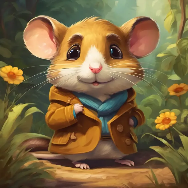 Un ratoncito marrón con ojos curiosos y bigotes largos se acerca al queso sigilosamente.