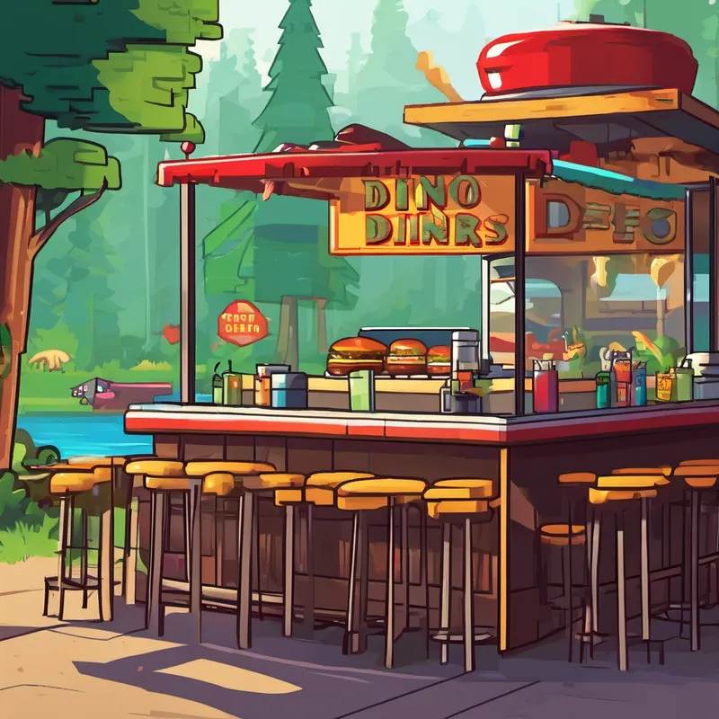 Determined to share his culinary creations with the world, Dino cleared out a small clearing in the forest and set up a humble eatery - Dino's Diner! He put up signs, inviting everyone in, promising them the tastiest, juiciest hamburgers they had ever devoured. Word spread quickly through the neighboring woods, and soon enough, all sorts of creatures, big and small, flocked to Dino's Diner. There were birds, squirrels, rabbits, and even other dinosaurs who just couldn't resist the aroma of Dino's magical burgers.