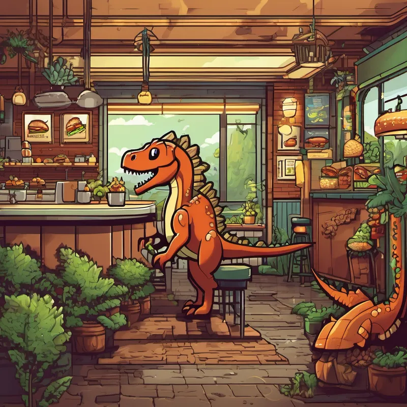 Touched by Dino's words and witnessing the unbreakable unity among the creatures, Vinny had a change of heart. He realized the error of his ways and apologized to Dino, promising never to interfere with his flourishing business again. From that day forward, Dino continued to serve delectable hamburgers to his beloved forest friends, spreading happiness and bringing joy to all who visited his diner. The memory of Vinny "The Claw" Cretaceous soon faded away, not unlike an ancient dino skeleton buried beneath the soil.