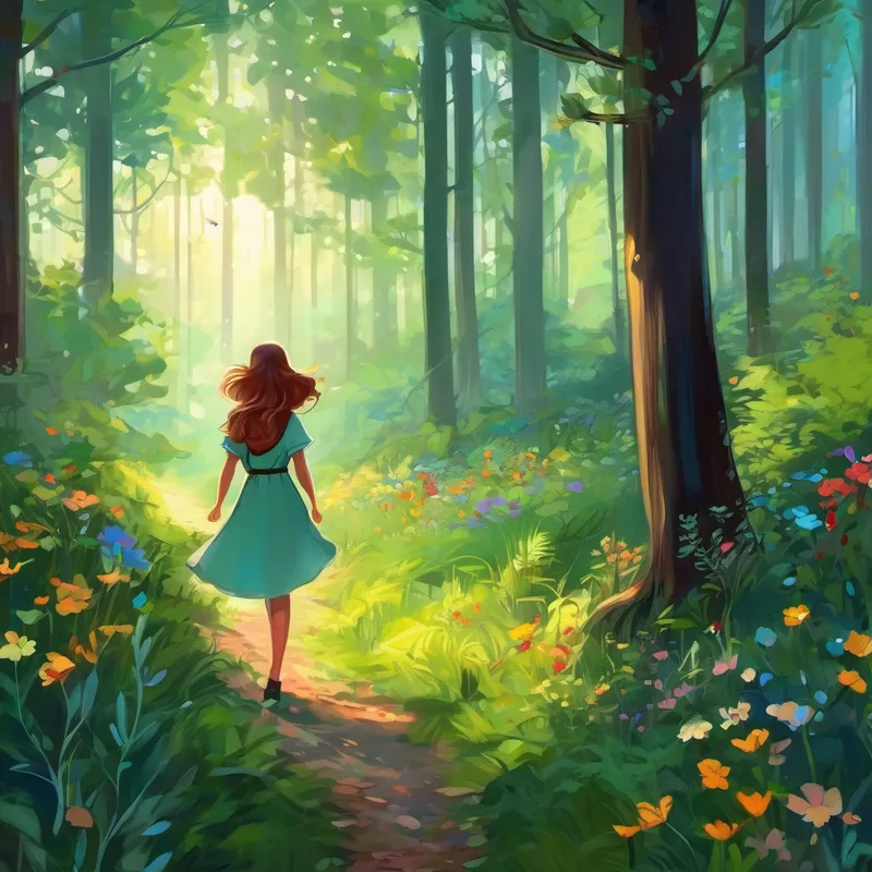 As she entered the forest, the gentle whispers of the leaves and the sweet fragrance of wildflowers embraced her. Emma wandered deeper into the woods, following the colorful blooms that danced amidst the tall trees. She lost track of time, entirely absorbed in the beauty that surrounded her. Unbeknownst to Emma, the forest was also a home to various creatures – some cute and harmless, while others were wild and untamed. As the day began to blend into dusk, the once welcoming forest took on a mysterious aura. Shadows started to dance among the trees, and the sounds of nocturnal creatures filled the air.