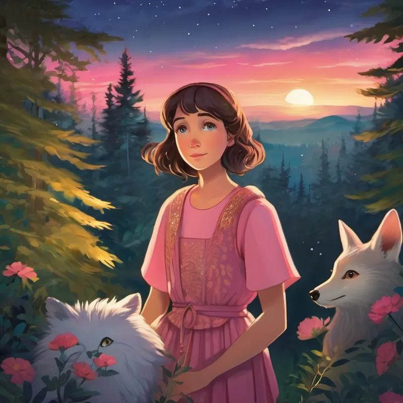 As they traveled through the night, Emma's heart swelled with gratitude. The fear she once had was replaced by a newfound strength and trust in herself. Along their journey, more forest creatures emerged, guiding them with their glowing eyes and enchanting songs. Finally, as dawn painted the sky with hues of pink and gold, Emma and her newfound animal companions reached the outskirts of the forest. There, waiting with worry etched on her face, was Emma's grandmother.