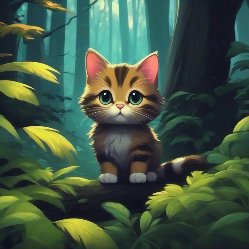 Lost kitten in a dark forest