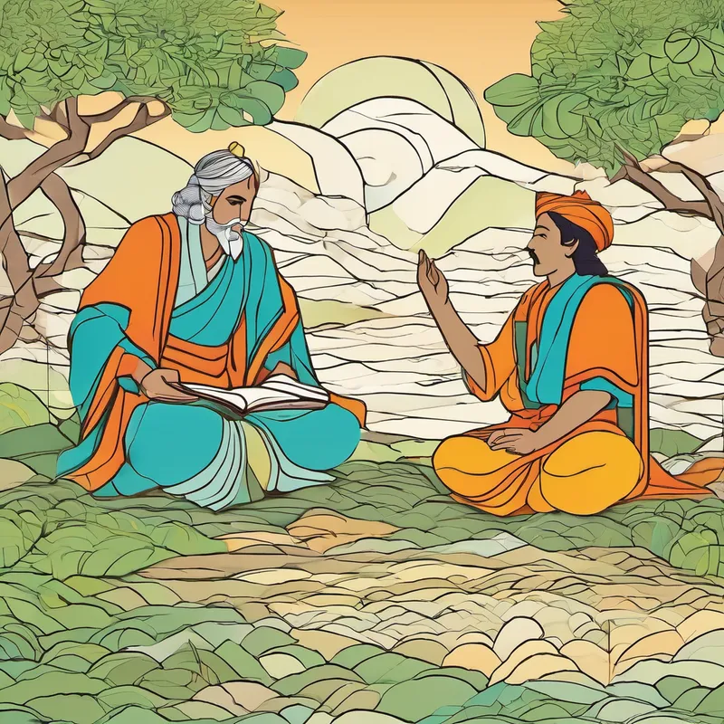 Spotting the wise sage, Arjun approached him with a little hesitation. "Respected sage," Arjun said politely, "I am Arjun. My grandmother told me you could help me learn more about the Ramayana. May I ask you a few questions?" The sage smiled warmly and motioned Arjun to sit beside him. "Of course, young lad. I am always delighted to share the tales of our ancient epics. Ask away!"