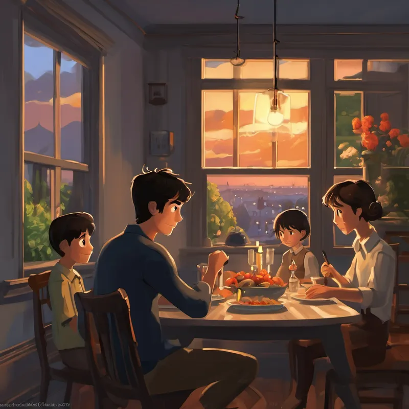 One evening, as the sun began to set and shadows danced across the walls, Ted sat at the dinner table with his family. The air was thick with tension, and a storm seemed to be brewing both inside and outside the Grey household. Mr. Grey glared at Ted with a look of disapproval. "You're useless, boy," he growled. "You'll never amount to anything."