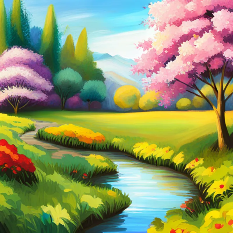 Blooming flowers and trees