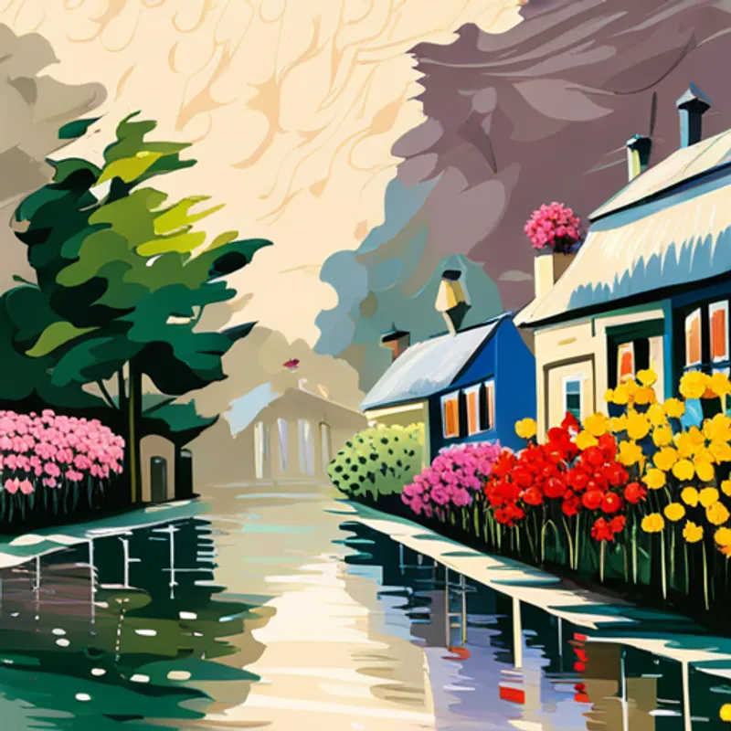 Rainy weather with blooming flowers