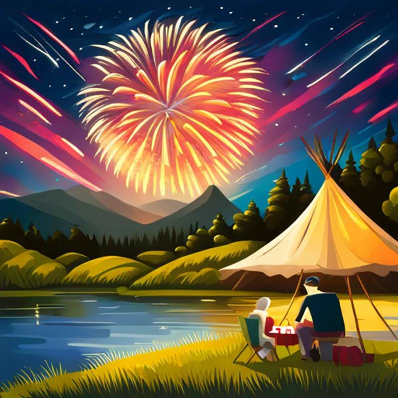 Fireworks in the night sky over a picnic