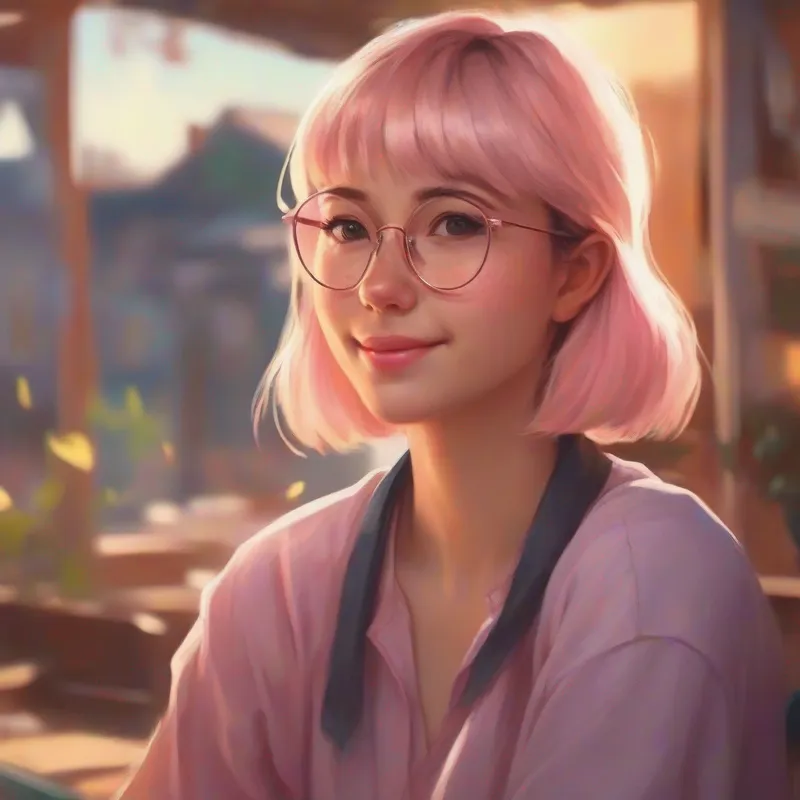 Long dark hair, pink glasses, caring smile and Short blonde hair, freckles, determined expression helping their friends