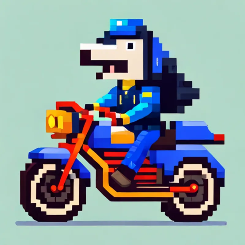 Dino in his police uniform riding a motorcycle