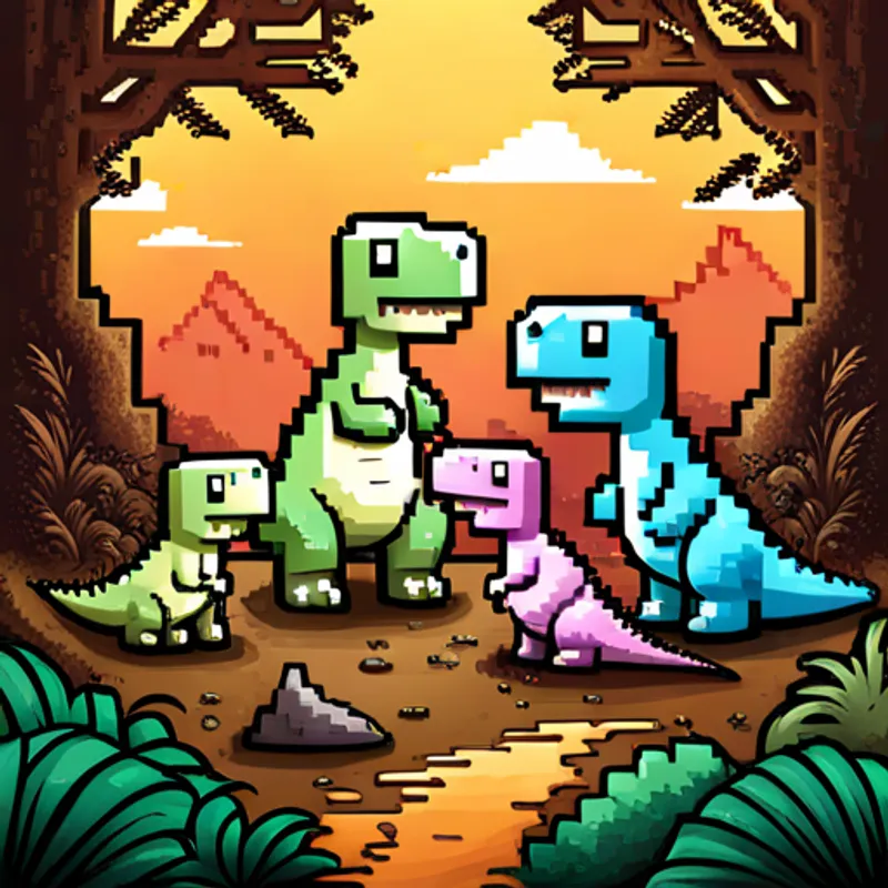 Dino talking to a group of grateful little dinosaurs