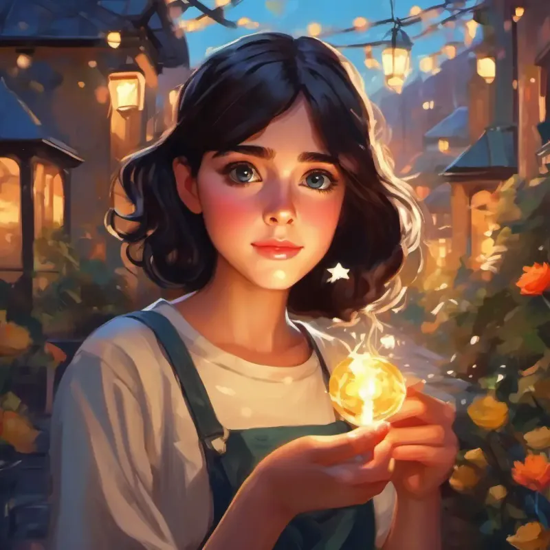 Dark-haired girl with bright eyes, passionate about fashion making a wish outdoors, inspired and hopeful for her future.