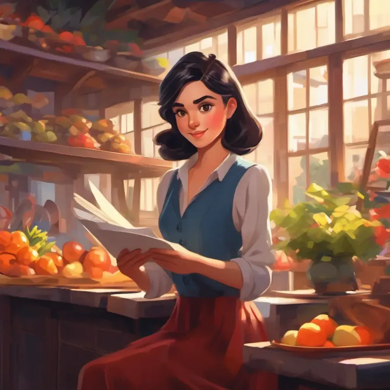 Preparing invitations, family interest piqued, Dark-haired girl with bright eyes, passionate about fashion practices announcing.