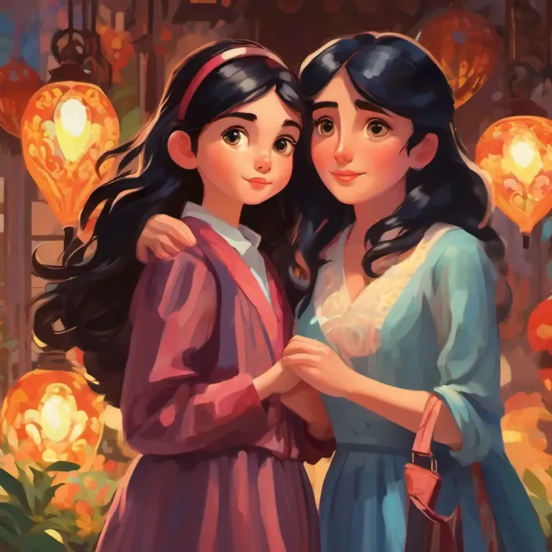 Day of the show, Dark-haired girl with bright eyes, passionate about fashion nervous, supported by her mother.