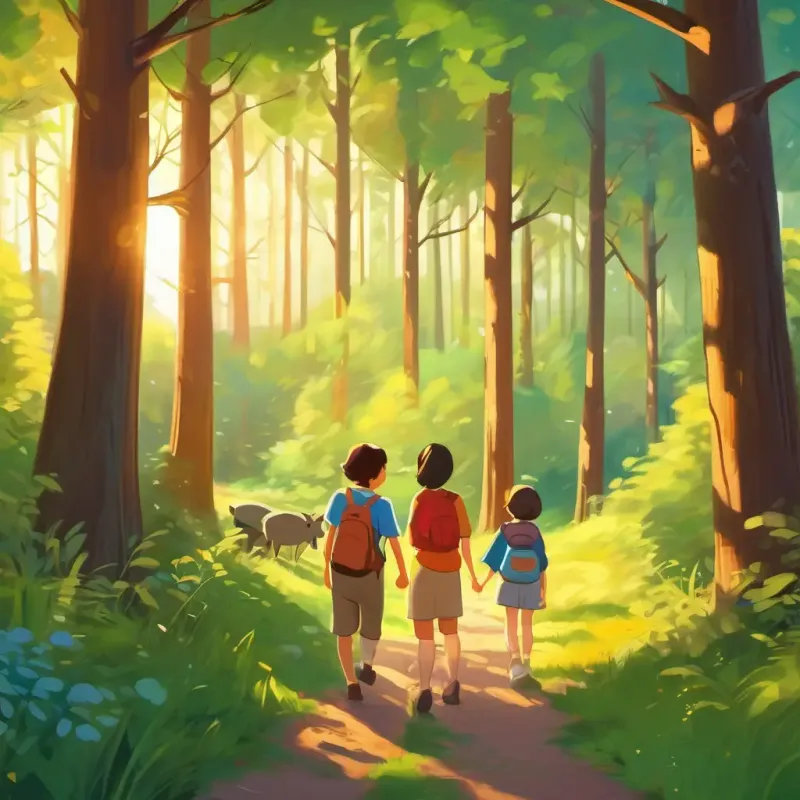 Family decides to visit the nearby forest, sunny Saturday