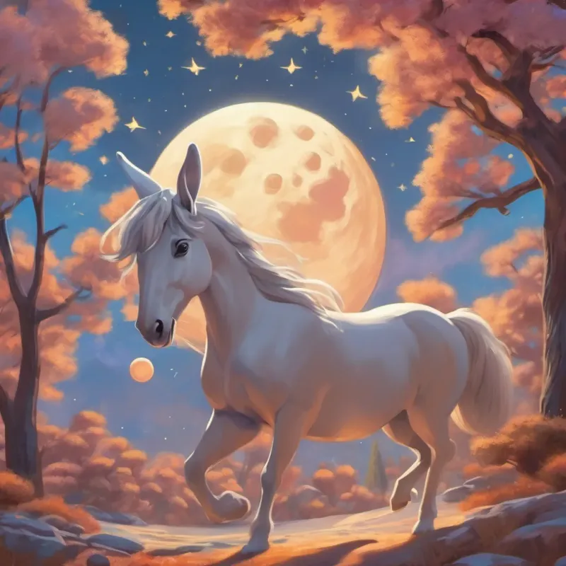 Rabbit and horse dancing on the moon's surface.