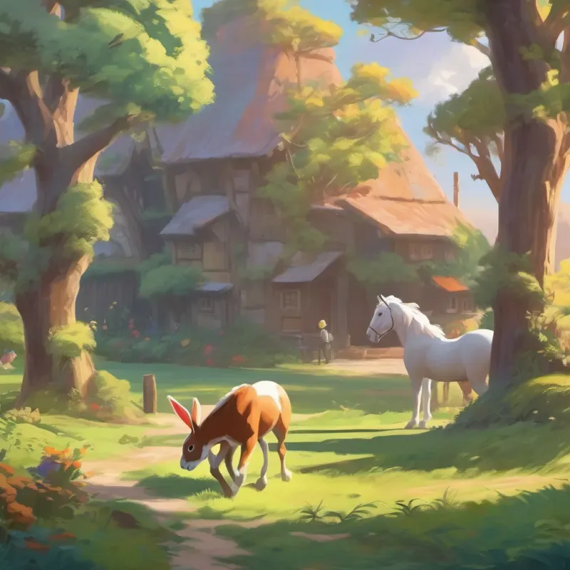 Rabbit and horse startled by a loud roar.