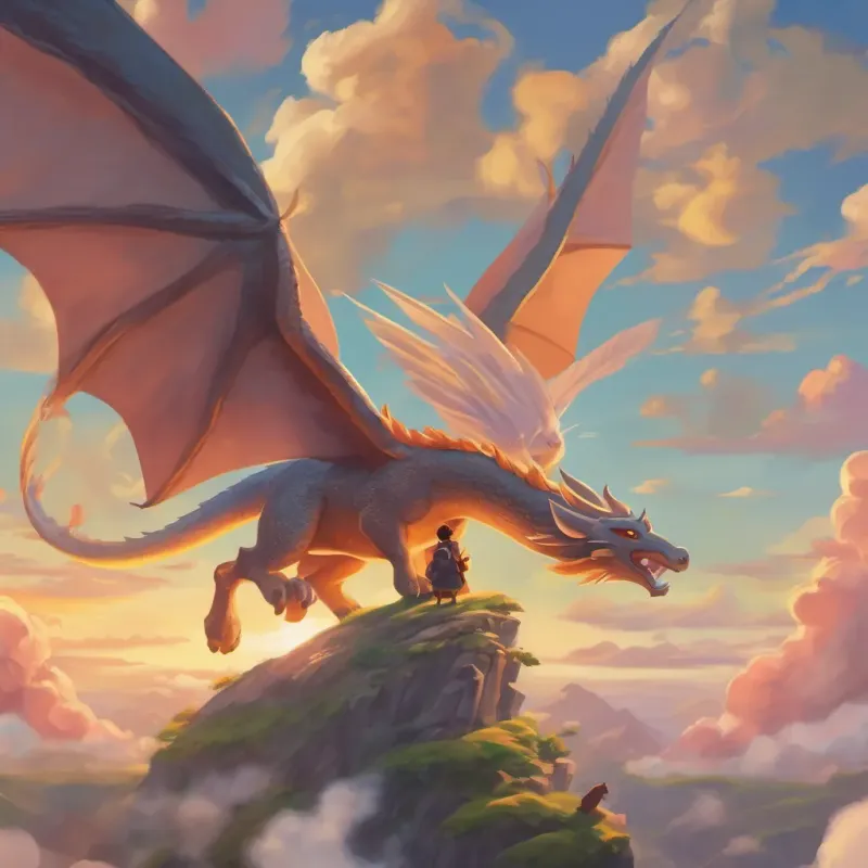 Dragon soaring into the sky, with rabbit and horse looking up in amazement.