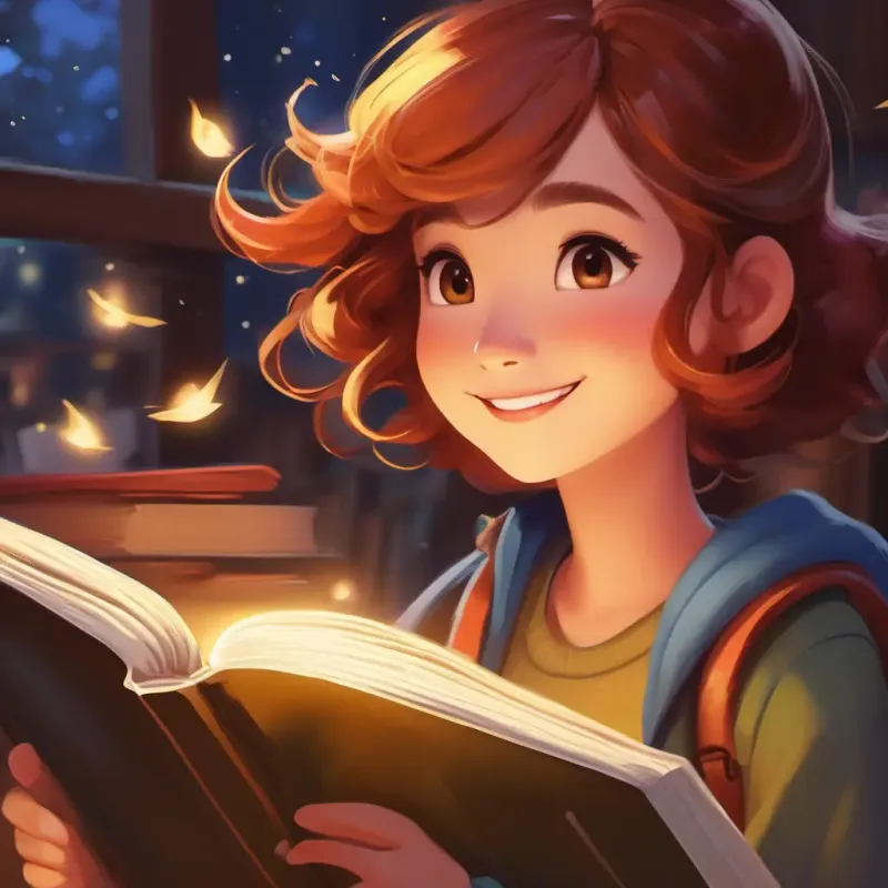 Person with a joyful face, diverse clothing style, striking hair color and Person with twinkling eyes, always seen with a book, warm smile's strong friendship