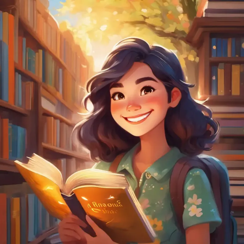 Person with a joyful face, diverse clothing style, striking hair color and Person with twinkling eyes, always seen with a book, warm smile's ongoing adventures
