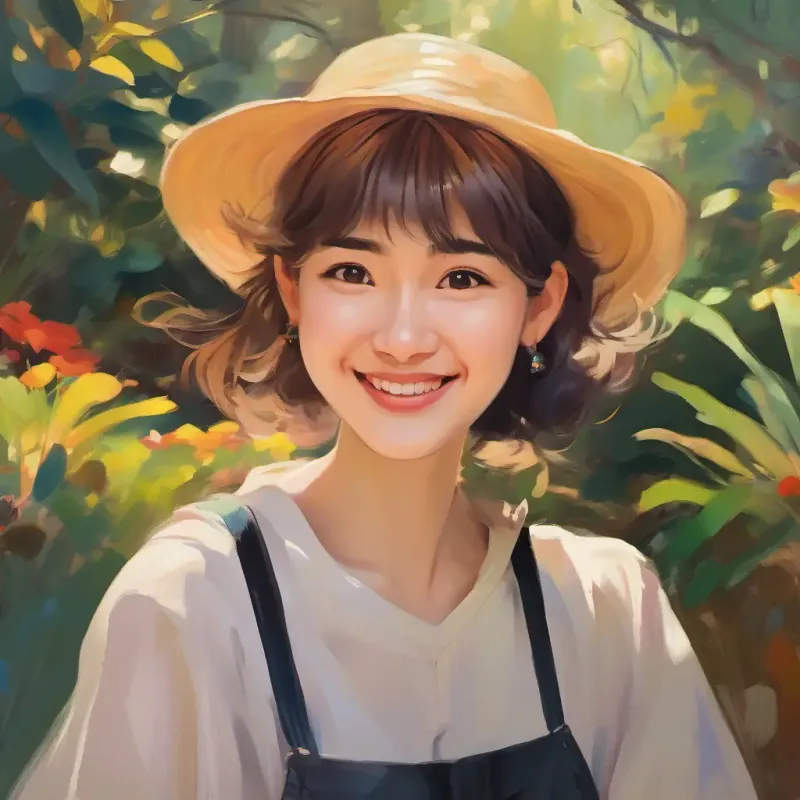 Person with a joyful face, diverse clothing style, striking hair color's hobby, painting
