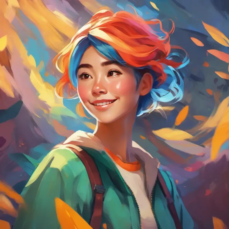 Inspiration strikes Person with a joyful face, diverse clothing style, striking hair color