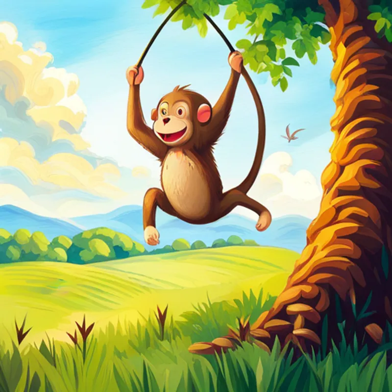 Monkey swinging from a tree