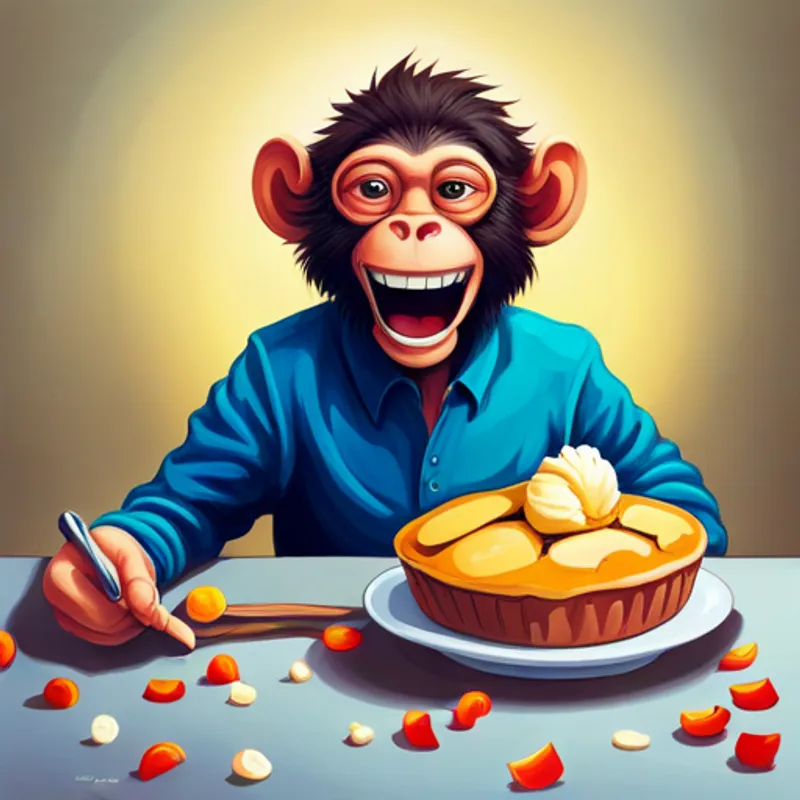 Monkey laughing with pie on his face