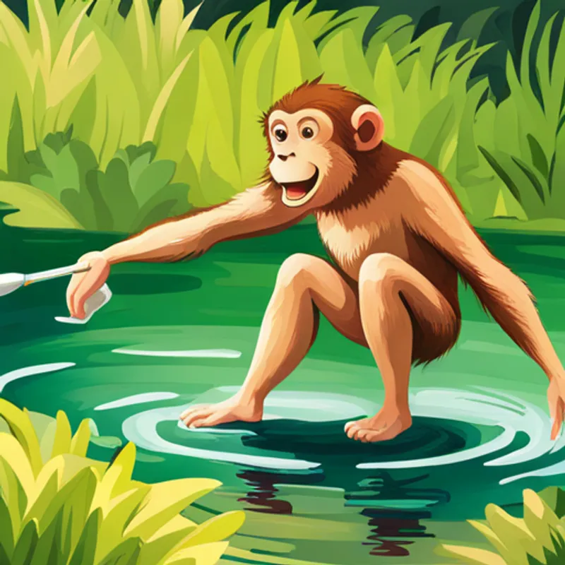 Monkey splashing in the pond