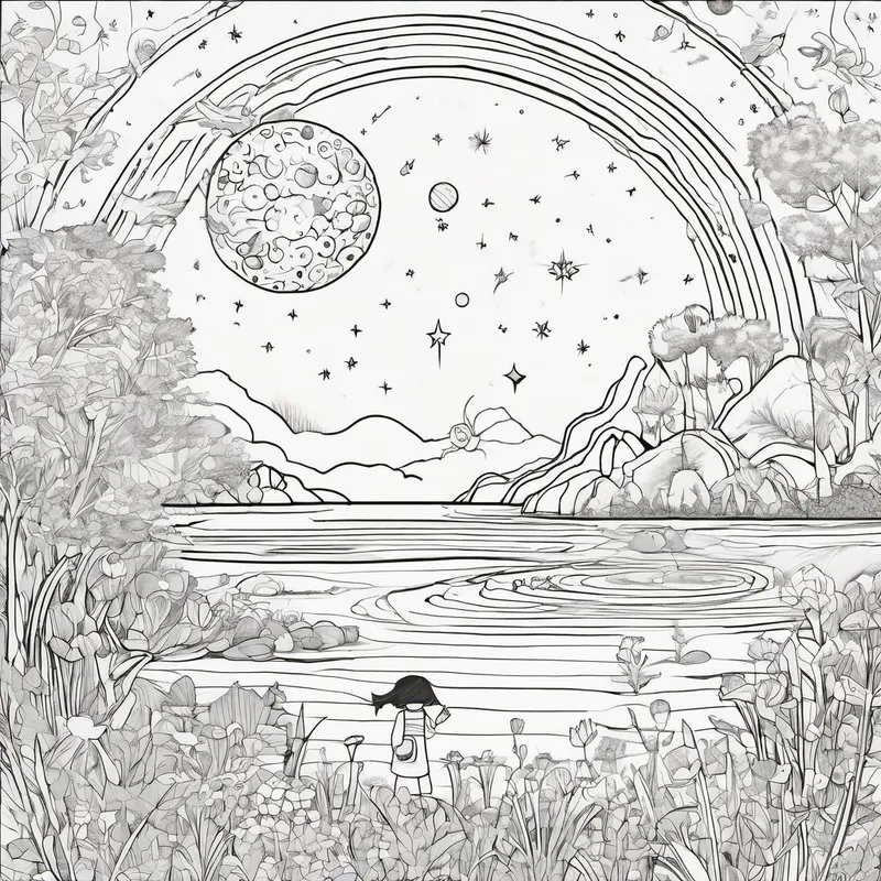 To her surprise, the sky rumbled in response, and a tiny, sparkling creature named Nova appeared before Lily's eyes. "You have been chosen, dear Lily, to embark on an extraordinary adventure," Nova said with a twinkle in her eye. "I have brought you a special gift that will help you explore the vast universe and learn an important lesson about patience." Nova handed Lily a mysterious book filled with blank pages. However, upon opening it, Lily discovered that it was no ordinary book. It was a cosmic coloring book, waiting to be filled with colors from Lily's imagination. Inside were countless pages depicting planets, galaxies, and celestial phenomena, each one more enchanting than the last.