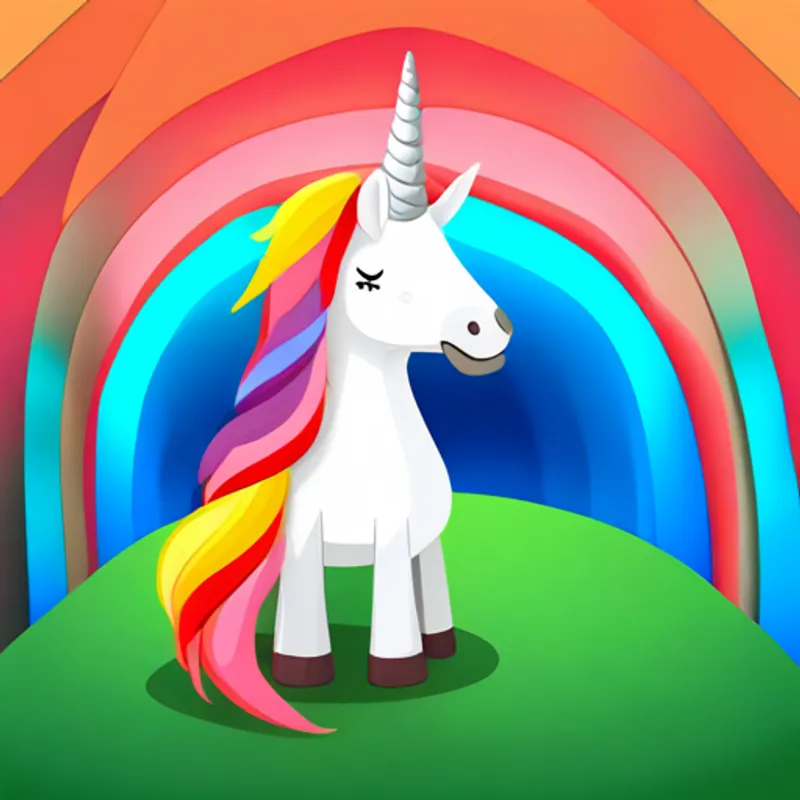 Cute unicorn with golden horn and flowing rainbow mane., a cute unicorn with a golden horn