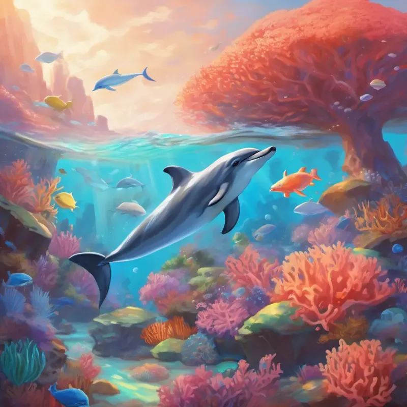 Coral with Fin, the dolphin, examining the 'marble' she found.