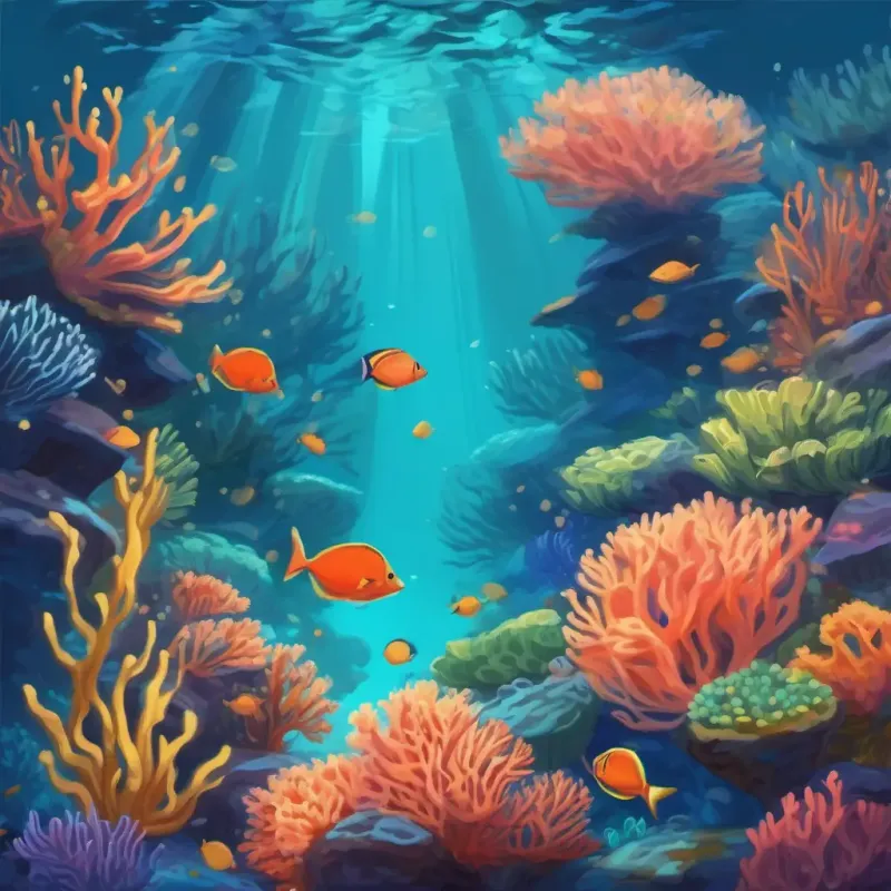 Coral and Fin cautiously swimming upwards, leaving the sea floor.