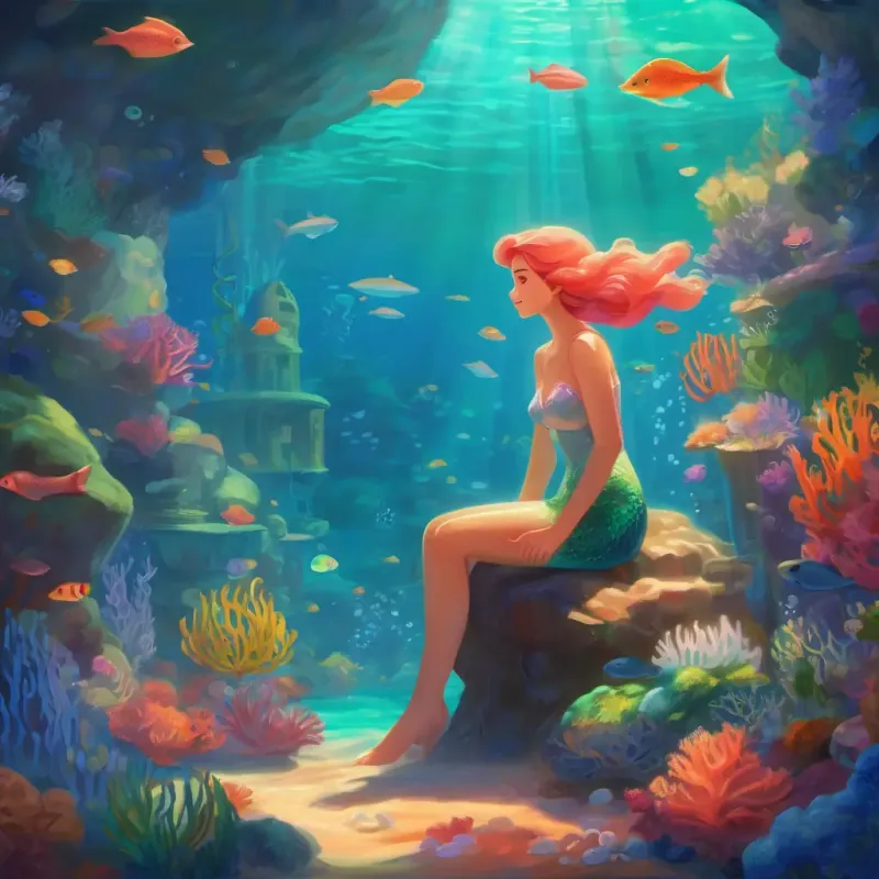 Introduction of Coral, the young mermaid, in her vibrant undersea home.