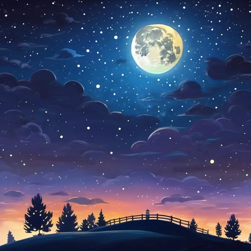 A starry night sky with a big moon shining