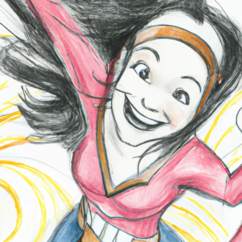 A spirited girl in a Wonder Woman cape, with a bright smile in her Wonder Woman cape, twirling around in excitement