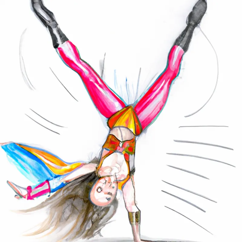A spirited girl in a Wonder Woman cape, with a bright smile gracefully doing a handstand, with a beaming smile